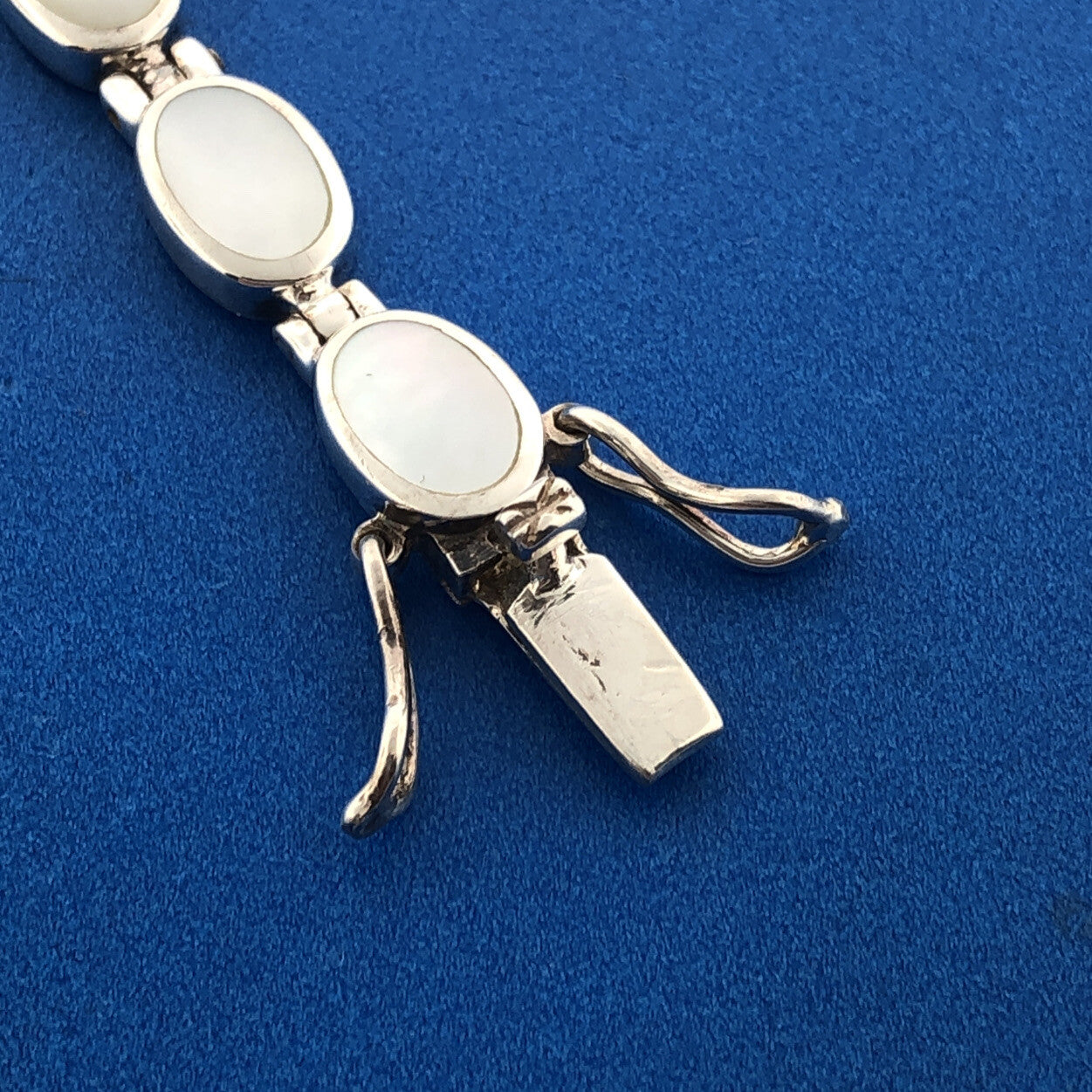 Designer 925 Sterling Silver Mother Of Pearl Cabochon Oval Panel Tennis Bracelet