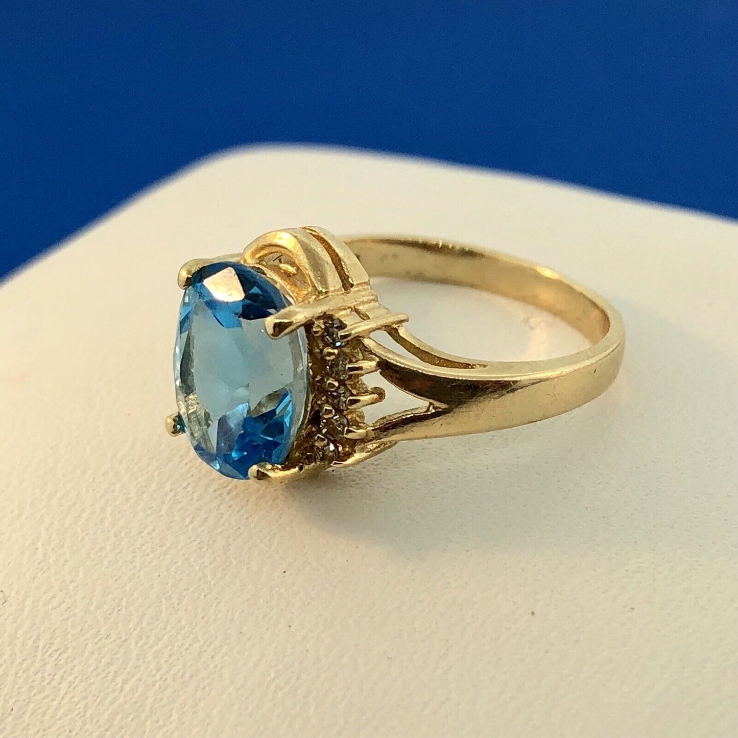 14K Yellow Gold London Blue Topaz Diamond December Anniversary Cocktail Ring