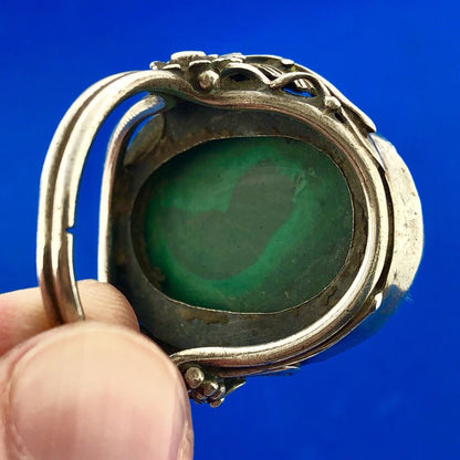 Vintage Native American Artisan 925 Sterling Silver Malachite Statement Ring