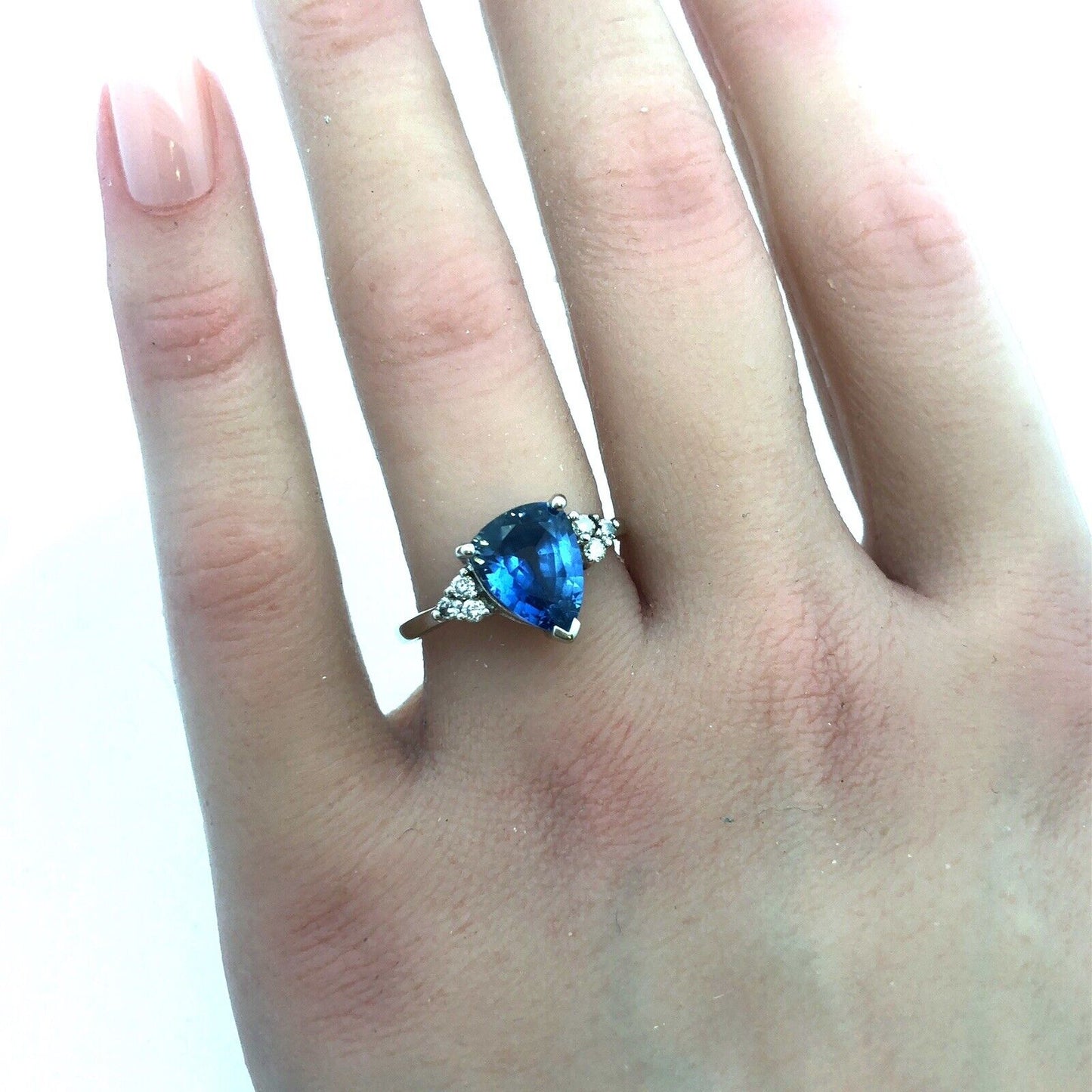 10K White Gold Blue Sapphire Diamond Engagement Anniversary Cocktail Ring