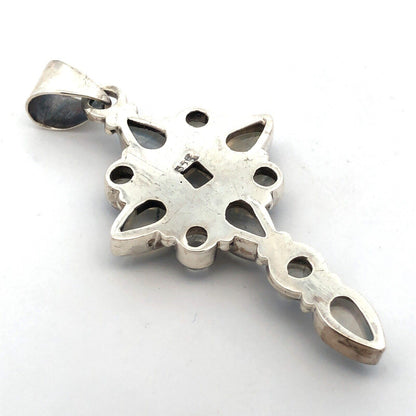 Vintage 925 Sterling Silver Pear Round Moonstone Cabochon Cross Pendant