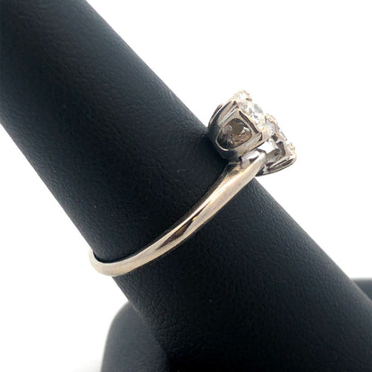Vintage 14K White Gold Diamond Duo Buttercup Bypass Engagement Bridal Ring