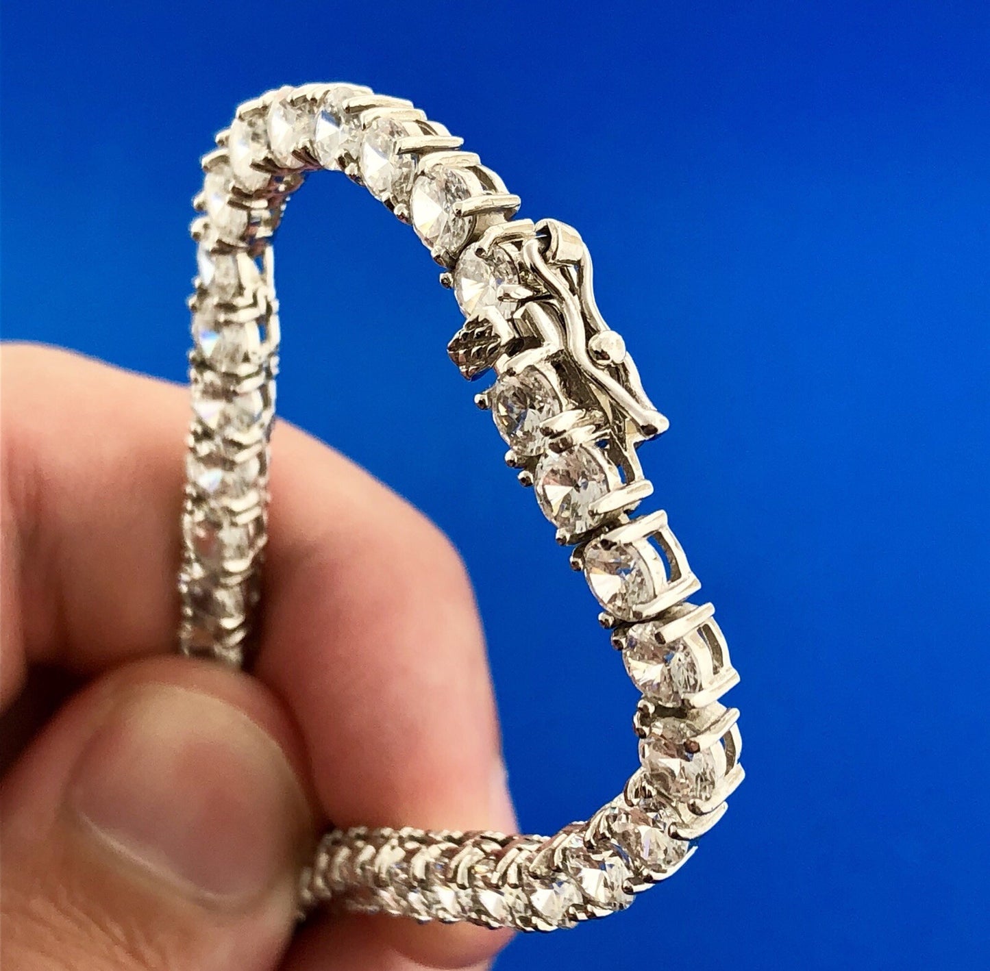 Glamorous Designer Sterling Silver Cubic Zirconia CZ Statement Tennis Necklace