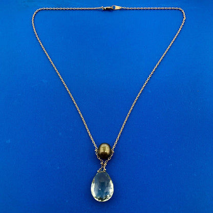 Gorgeous 14k Yellow Gold Teardrop Peridot Green Pearl 18" Oval Link Necklace