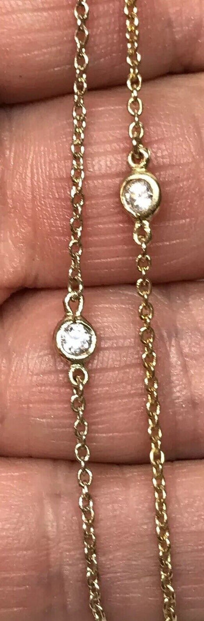 FAS Vermeil Sterling Silver 925 Round Cubic Zirconia CZ Station Necklace