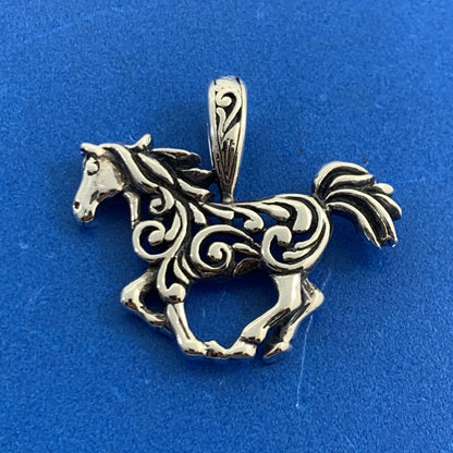 Kabana 925 Sterling Silver Open Work Scroll Running Horse Pendant