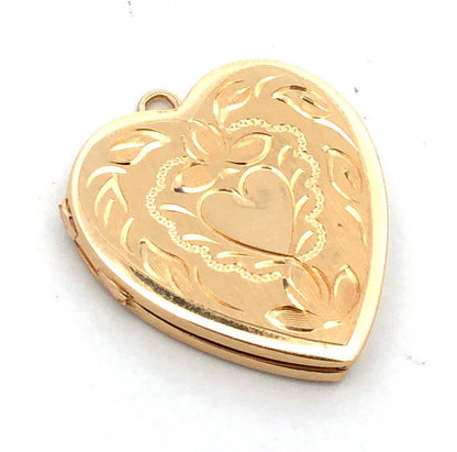 Designer HFB 14K Yellow Gold Engraved Heart Love Picture Locket Pendant