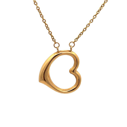 Designer ARR 14K Yellow Gold Puffy Heart Love Anniversary Pendant Chain Necklace