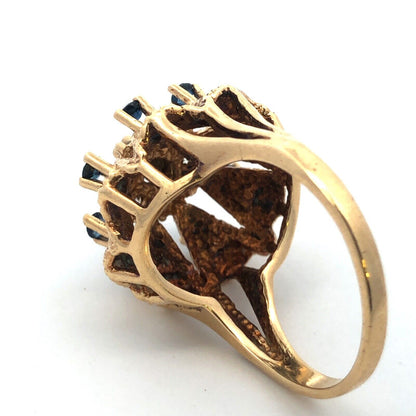 Retro 14K Yellow Gold Sapphire Diamond September Anniversary Princess Harem Ring