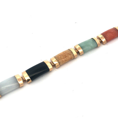 Designer MP 10k Yellow Gold Elongated Cabochon Multi-Stone 7.25" Panel Bracelet