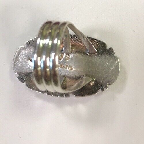 Navajo James Shay JS Sterling Silver 925 Oval Fire Opal Inlay Statement Ring