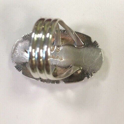 Navajo James Shay JS Sterling Silver 925 Oval Fire Opal Inlay Statement Ring