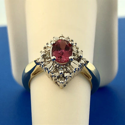 Stunning 14K Yellow White Gold Diamond Pink Tourmaline Engagement Occasion Ring