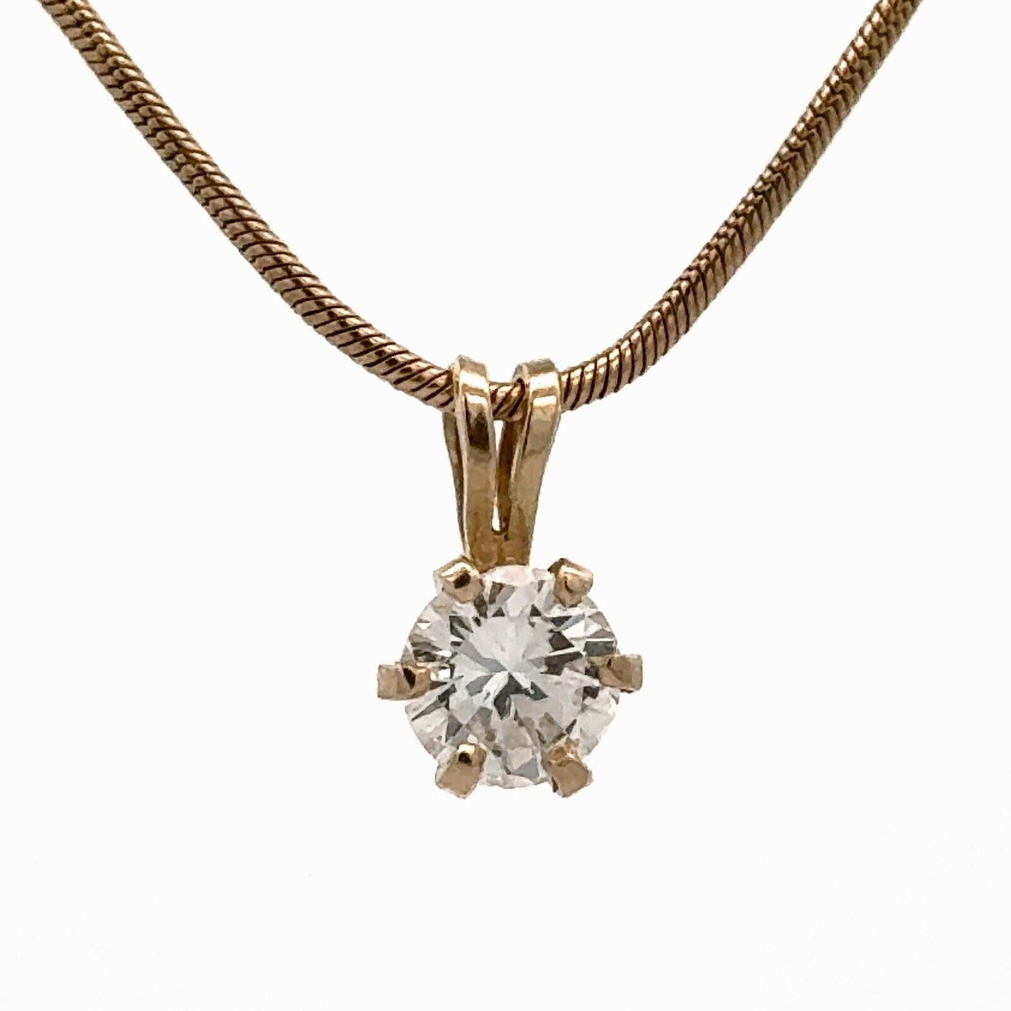 Designer 14K Yellow Gold Diamond Solitaire Snake Chain Anniversary Necklace