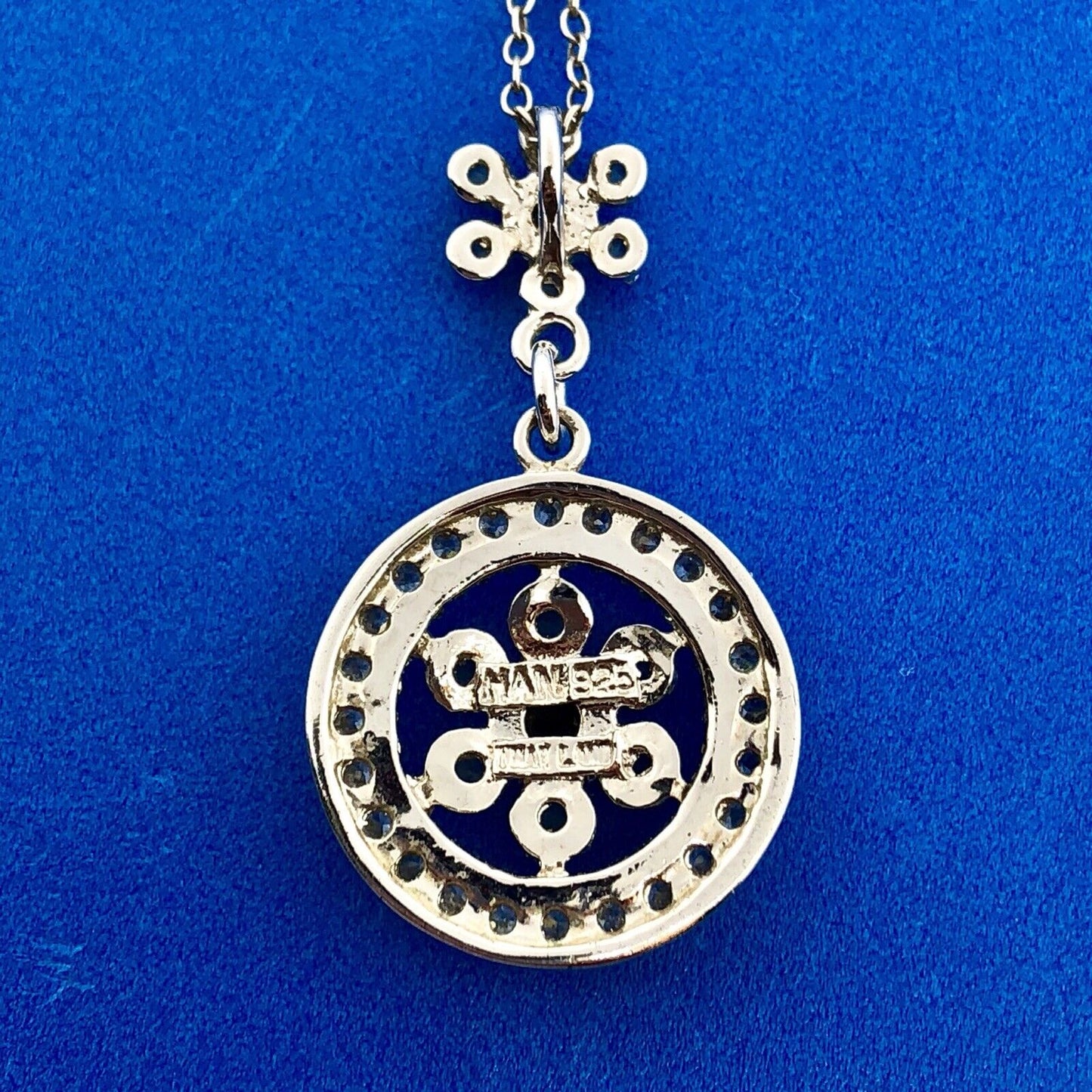 Designer 925 Sterling Silver Topaz Diamond Floral Double Drop Pendant Necklace