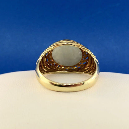 Designer PDV 14K Yellow Gold Oval Jade Jadeite Modernist Ribbed Dome Ring
