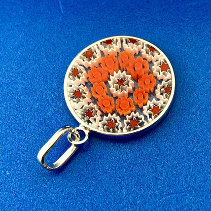 Vintage Italy Sterling Silver 925 Murano Millefiori Art Glass Disc Pendant