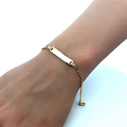 Designer GS 10KT Yellow Gold Engravable Bar Figaro Link Chain ID Bracelet