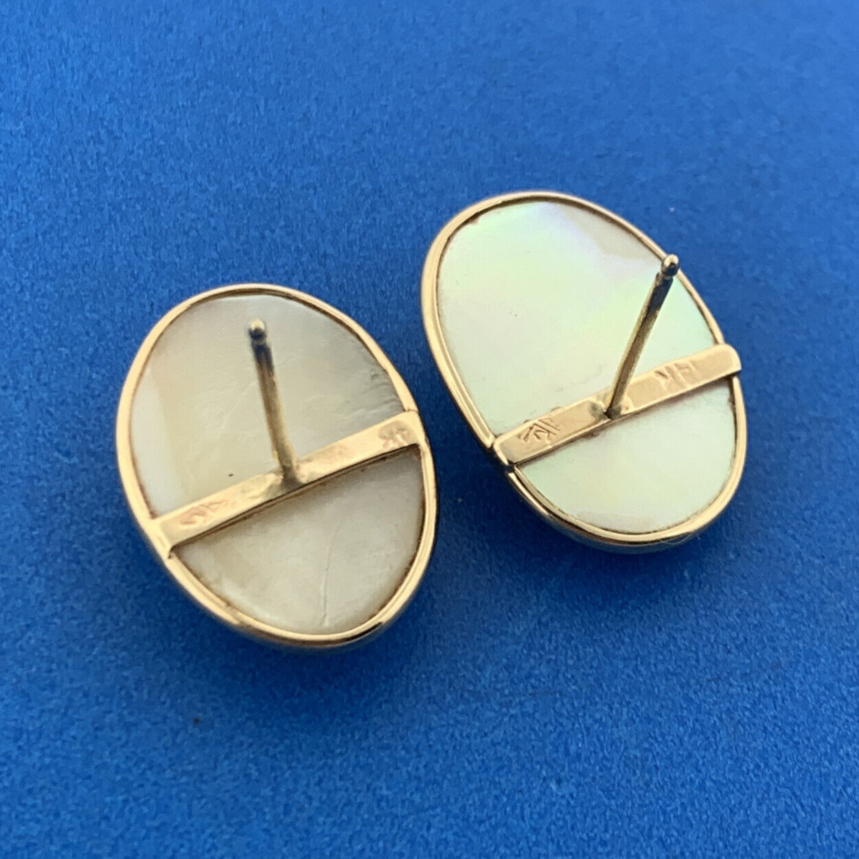Designer 14K Yellow Gold Oval Mabe Pearl Statement Stud Earrings