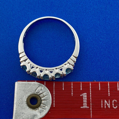 Vintage FAS Sterling Silver Blue Topaz 5 Stone December Anniversary Wedding Band