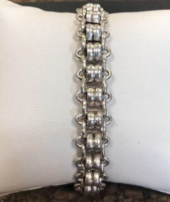 Vintage Heavy Sterling Silver 925 Unisex Biker Railroad Track Link Bracelet