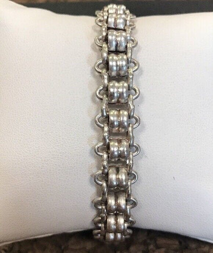Vintage Heavy Sterling Silver 925 Unisex Biker Railroad Track Link Bracelet