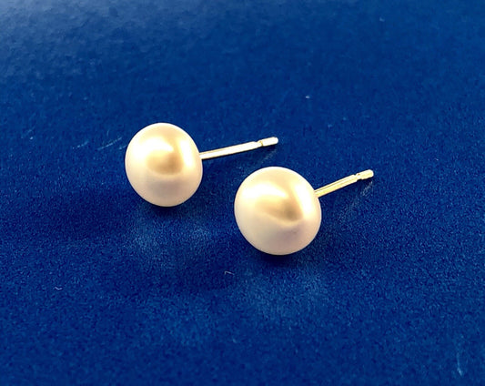 14K Yellow Gold Pearl Bridal June Sweetheart Anniversary Stud Earrings