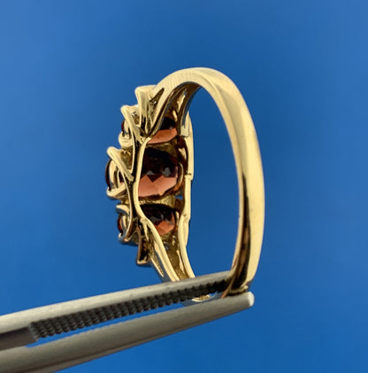 Samuel Aaron THL 10K Yellow Gold Oval Garnet Trio Diamond Accent January Ring