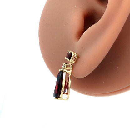 Designer AV 14K Yellow Gold Pear Cut Red Garnet Diamond Dangle Stud Earrings