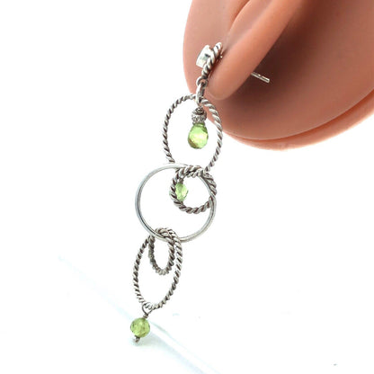 Designer 925 Sterling Silver Peridot Bead 5 Circle Drop Dangle Stud Earrings