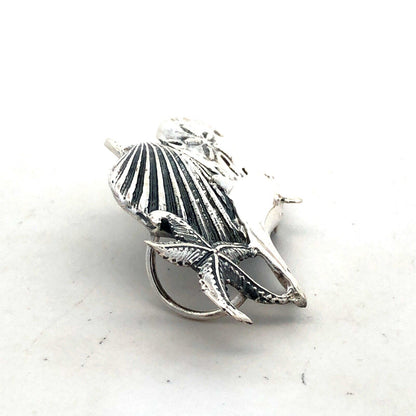 Estate 925 Sterling Silver Ocean Sea Dolphin Starfish Shell Beach Pendant
