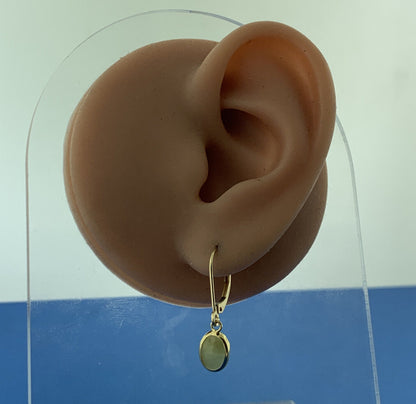 Designer Mexico 14K Yellow Gold Oval Jade Cabochon Drop Dangle Earrings