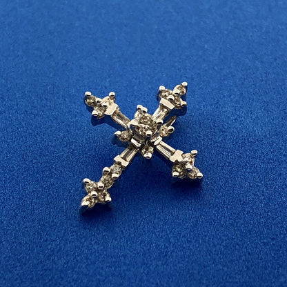 14K White Gold Diamond Encrusted Cross Easter Communion Bible Religious Pendant