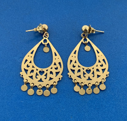 Michael Anthony MA 14K Yellow Gold Open Work Heart Scroll Dangle Drop Earrings