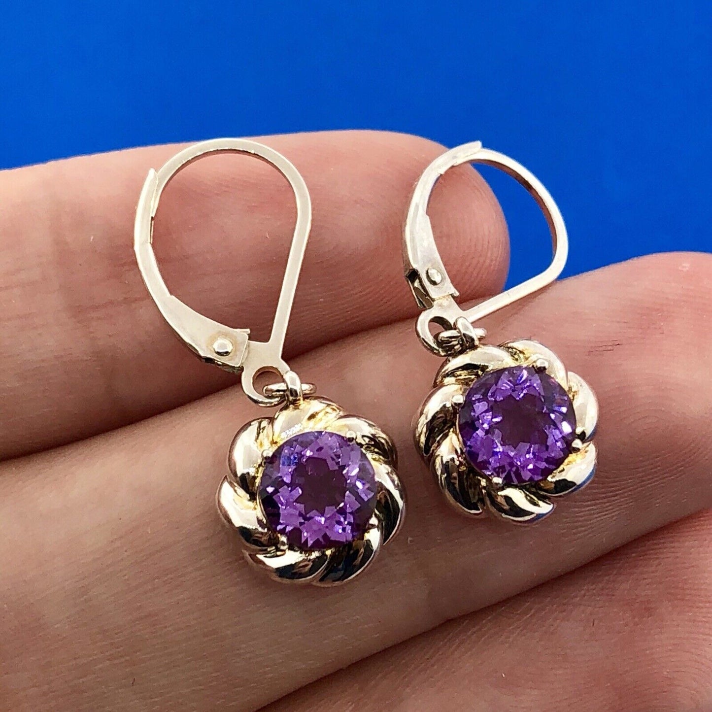 Designer Sterling Silver 925 Amethyst Flower Twist February Dangle Earrings