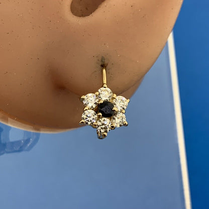 Designer Italy 14K Yellow Gold Sapphire Cubic Zirconia Floral Cluster Earrings