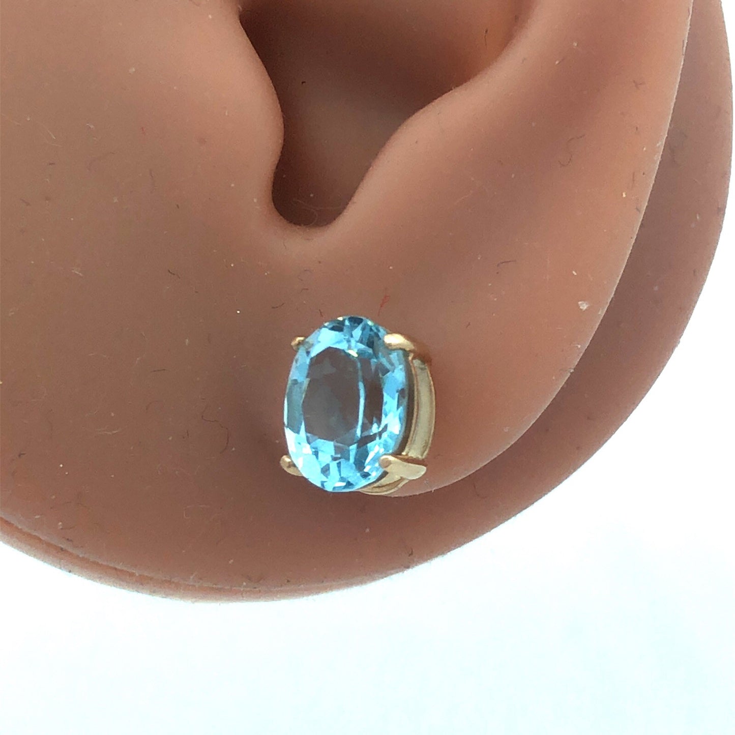 14K Yellow Gold Oval Blue Topaz Solitaire December Anniversary Stud Earrings