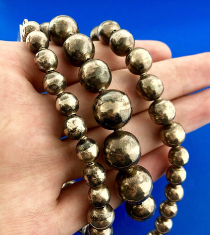 Vintage Taxco IC-05 Sterling Silver Chain Strung Graduated Silver Bead Necklace