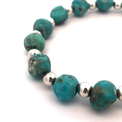 Estate 925 Sterling Silver Round Turquoise Beaded Bracelet