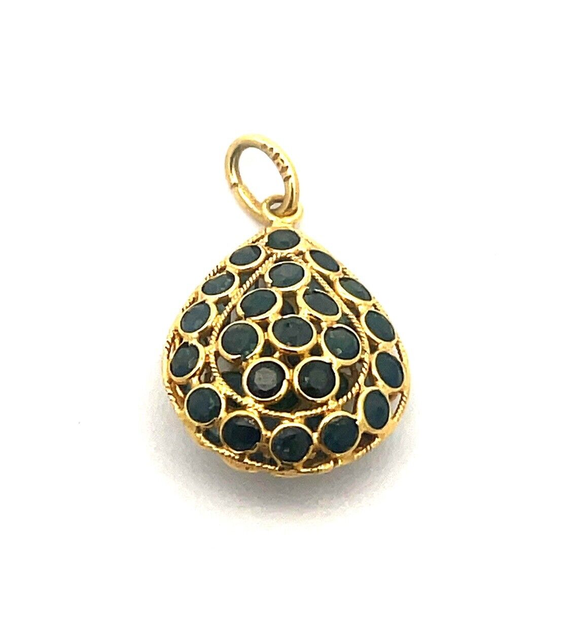 Vintage 18K Yellow Gold Blue Sapphire Pear Shaped Drop Pendant