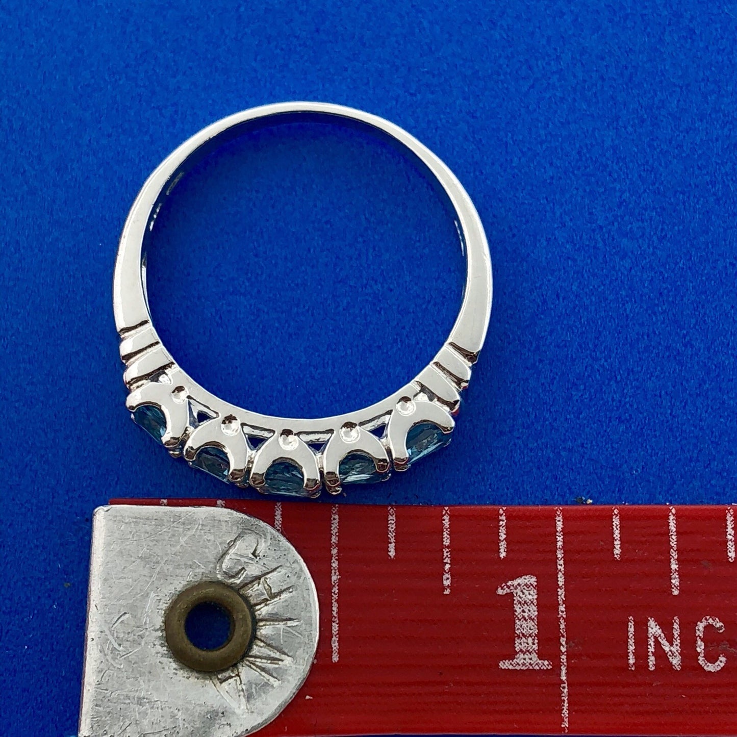 Vintage FAS Sterling Silver Blue Topaz 5 Stone December Anniversary Wedding Band