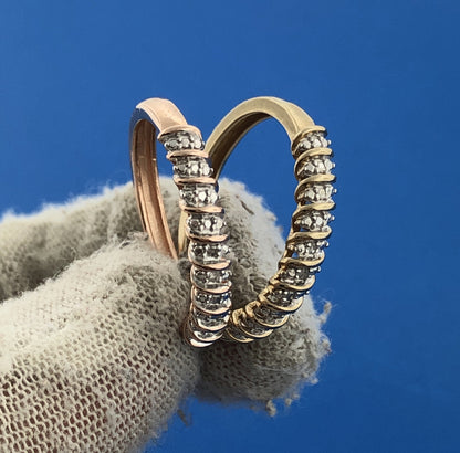 Designer OH 925 Sterling Silver Vermeil Two Tone Diamond Hoop Earrings
