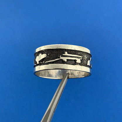 Old Pawn Native American Unsigned 925 Sterling Silver Storyteller Wide Band Ring