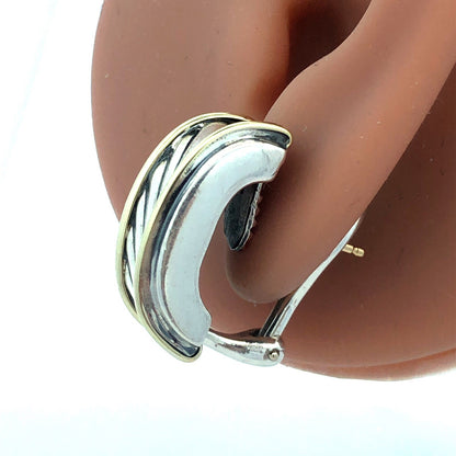 David Yurman 925 Sterling Silver 14K Gold Throroughbred Cable Wide Stud Earrings
