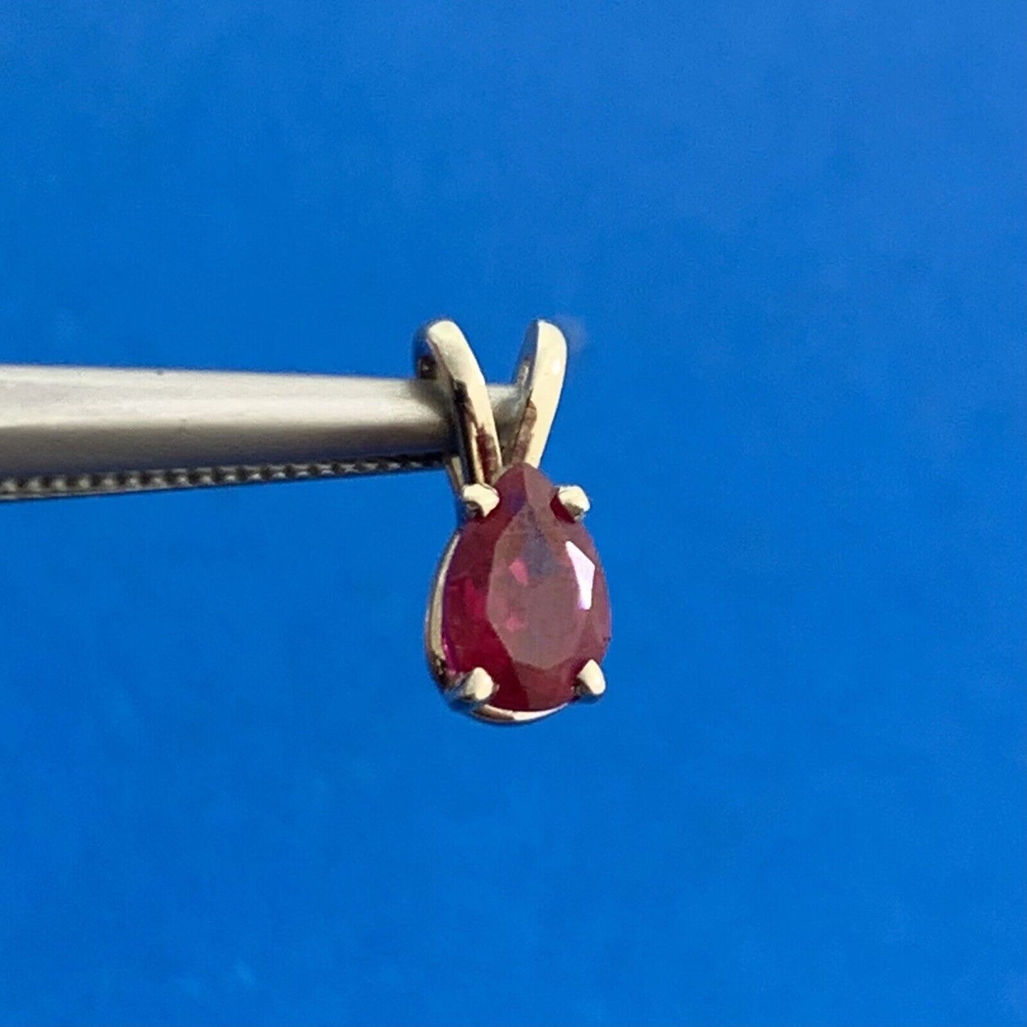 Vintage 14K White Gold Pear Ruby Solitaire Petite Drop Pendant