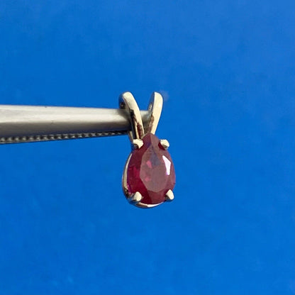 Vintage 14K White Gold Pear Ruby Solitaire Petite Drop Pendant