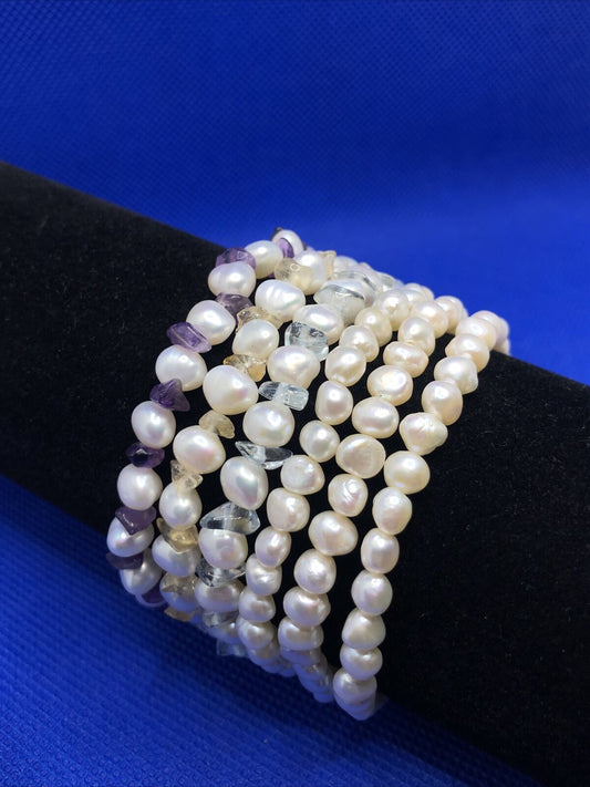 Honora Freshwater Collection Lot Of Six Stretch Bracelets In Pouch