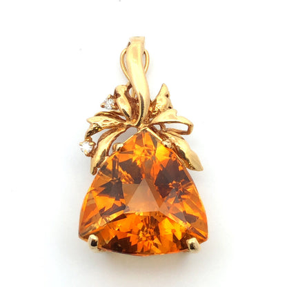 Vintage 14K Yellow Gold Trillion Citrine Diamond Accented Enhancer Pendant
