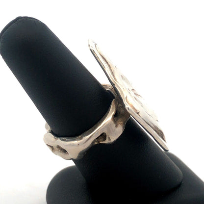 Artisan Hand Cast Signed 925 Sterling Silver Modernist Animal Statement Ring