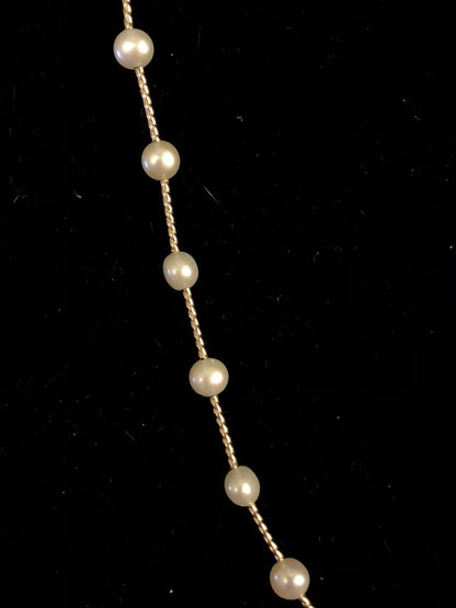 Designer 14K Yellow Gold 4.5 mm Cultured Freshwater Pearl Station Necklace